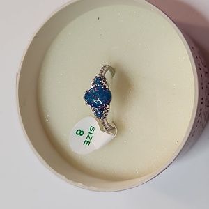 Bomb Party Ring size 8 lab emerald fire opal Rhodium Plated